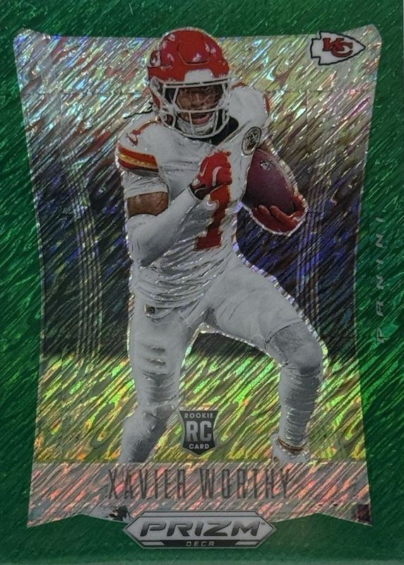 Xavier Worthy 2024 Prizm Deca #158 FOTL Green Shimmer /12 Rookie RAW