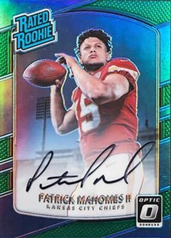 Patrick Mahomes II 2017 Optic #177 Rated Rookies Autographs - Green /5 RAW