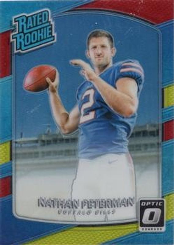 Nathan Peterman 2017 Optic #184 Red & Yellow Rookie RAW