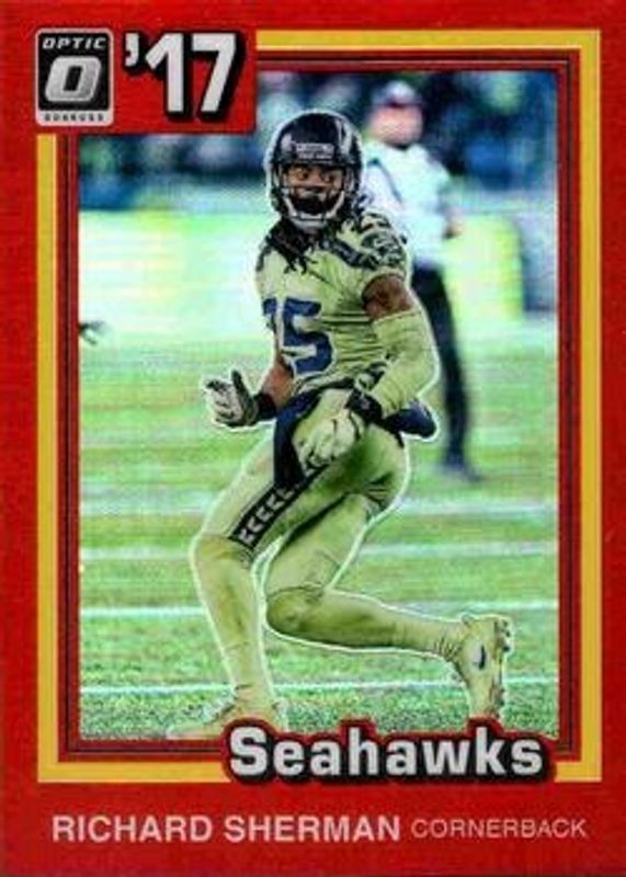 Richard Sherman 2017 Optic #9 1981 Tribute - Red /99 RAW