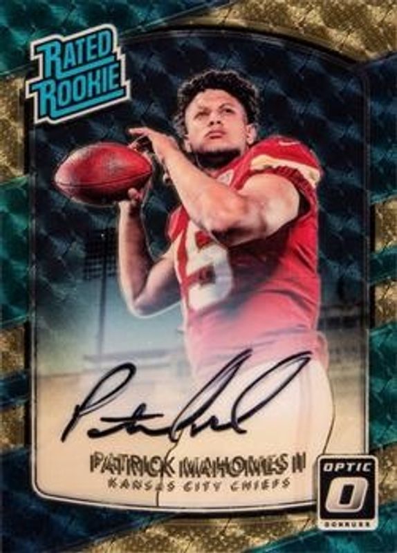 Patrick Mahomes II 2017 Optic #177 Rated Rookies Autographs - Gold Vinyl /1 RAW