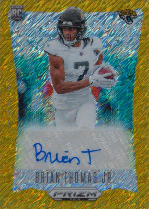 Brian Thomas Jr. 2024 Prizm Deca #S-BTJ Signatures - FOTL Gold Shimmer /10 Rookie RAW