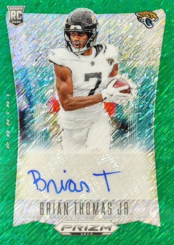 Brian Thomas Jr. 2024 Prizm Deca #S-BTJ Signatures - FOTL Green Shimmer /25 Rookie RAW