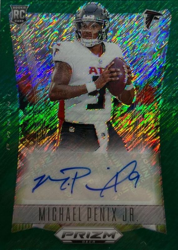 Michael Penix Jr. 2024 Prizm Deca #S-MPJ Signatures - FOTL Green Shimmer /25 Rookie RAW