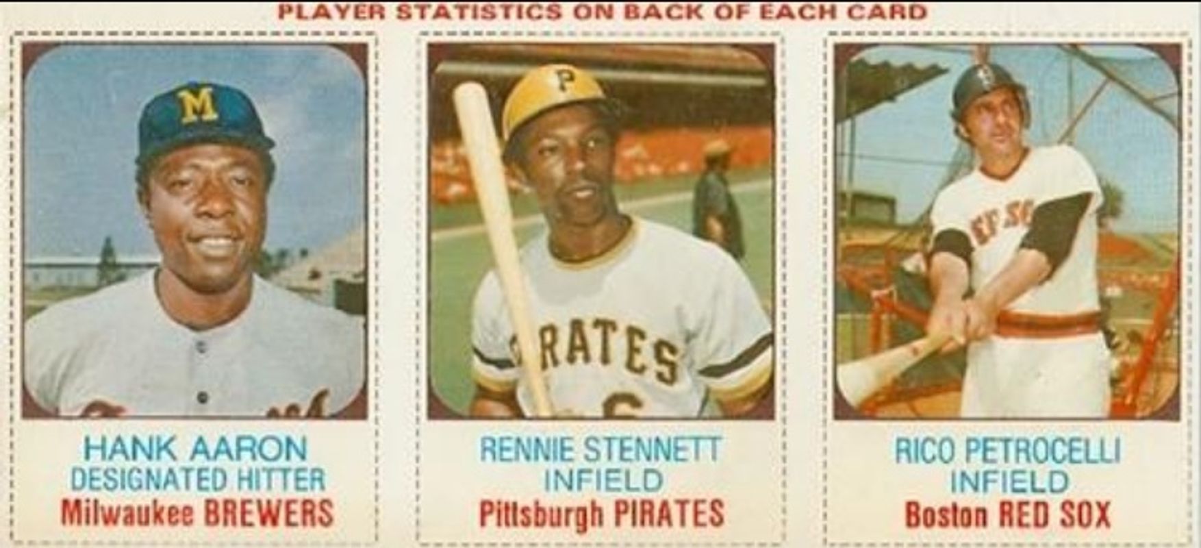 Rico Petrocelli / Hank Aaron / Rennie Stennett 1975 Hostess #130-132 Panels RAW