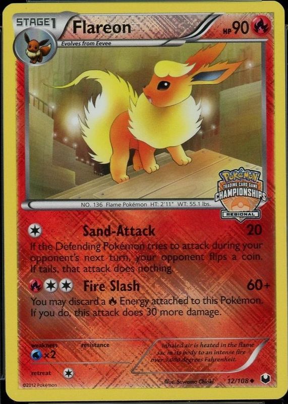 Flareon 2012 Black & White: Dark Explorers #012/108 Promo (Regional Championships) RAW TCG (NEAR MINT)