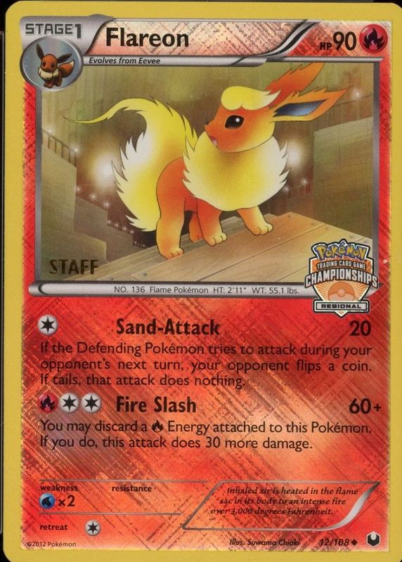 Flareon 2012 Black & White: Dark Explorers #012/108 Promo (Regional Championships - STAFF) RAW TCG (LIGHTLY PLAYED)