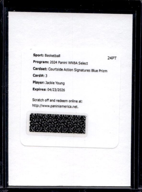 Jackie Young 2024 Select WNBA #CSA-JY Courtside Action Signatures Blue /49 RAW