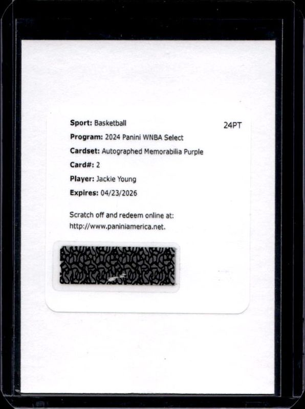 Jackie Young 2024 Select WNBA #AM-JY Autographed Memorabilia Purple /99 RAW