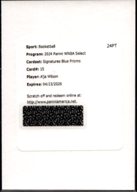 A'ja Wilson 2024 Select WNBA #SG-AW Signatures Blue /49 RAW