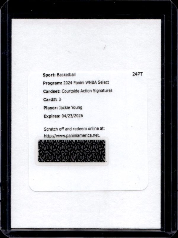 Jackie Young 2024 Select WNBA #CSA-JY Courtside Action Signatures Silver RAW