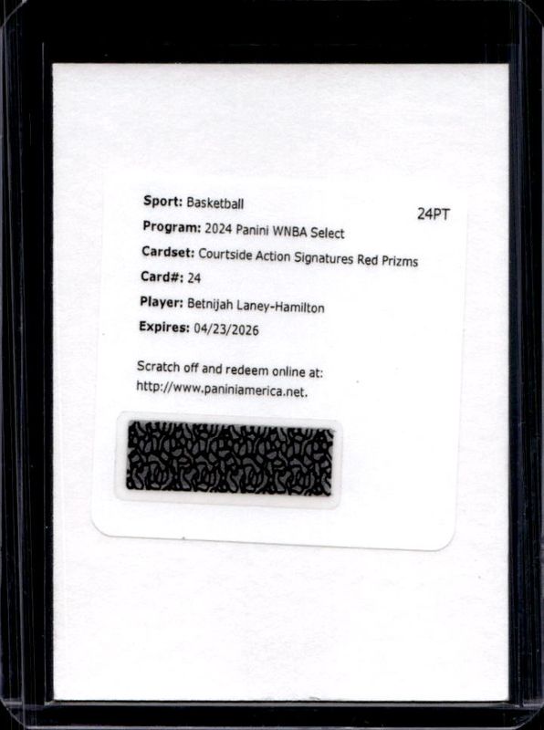 Betnijah Laney 2024 Select WNBA #CSA-BLH Courtside Action Signatures Red /99 RAW