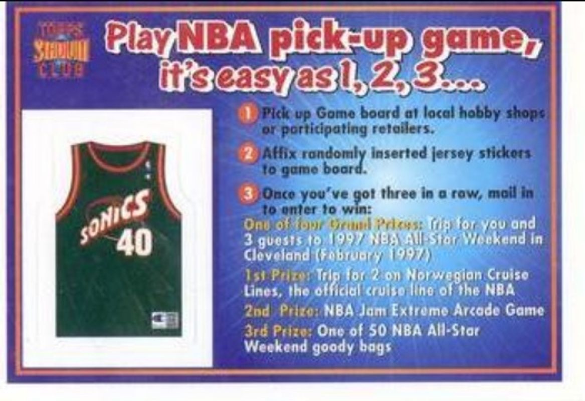 1996 Stadium Club NBA Pick Up Game Sweepstakes Stickers