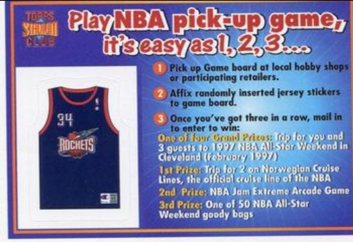 1996 Topps Stadium Club NBA Pick Up Game Sweepstakes Stickers