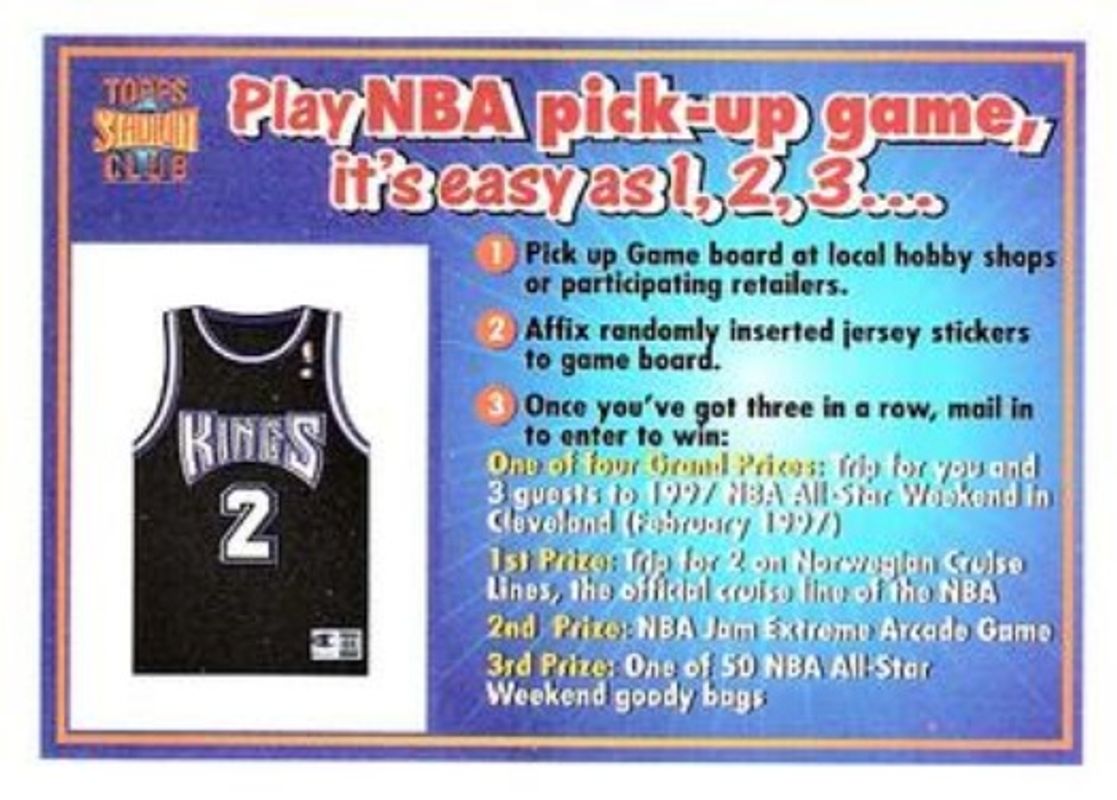 1996 Stadium Club NBA Pick Up Game Sweepstakes Stickers