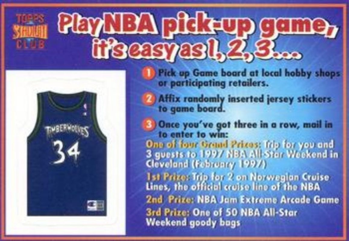 Minnesota Timberwolves 1996 Stadium Club NBA Pick Up Game Sweepstakes Stickers RAW