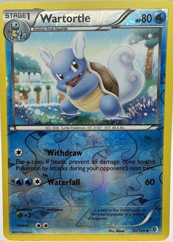 Wartortle 2012 Black & White: Boundaries Crossed #030/149 Reverse Holo RAW TCG (NEAR MINT)
