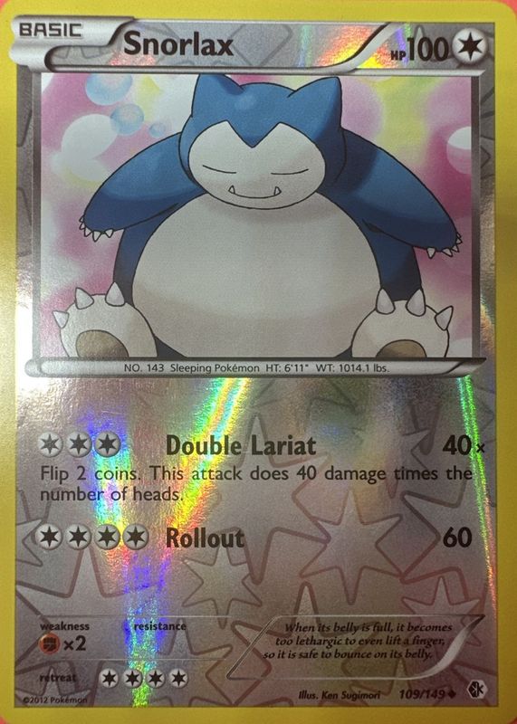 Snorlax 2012 Black & White: Boundaries Crossed #109/149 Reverse Holo RAW TCG (NEAR MINT)