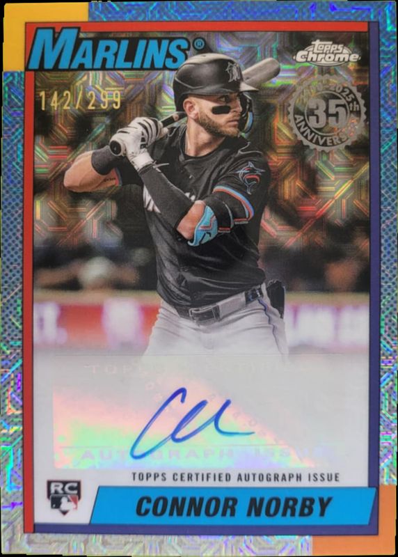 Connor Norby 2025 Topps #90CA-CN 1990 Baseball Chrome Silver Pack Autographs (Series 1) Rookie RAW