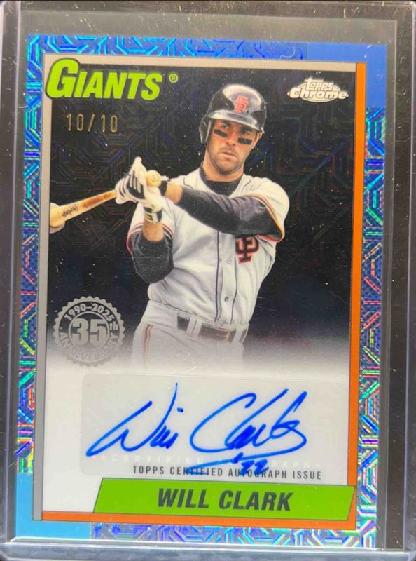 Will Clark 2025 Topps #90CA-WC 1990 Baseball Chrome Silver Pack Autographs (Series 1) - Black Refractor /10 RAW