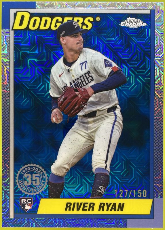 River Ryan 2025 Topps #T90C-36 1990 Baseball Chrome Silver Pack - Blue Refractor /150 Rookie RAW