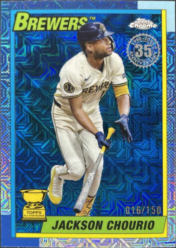 Jackson Chourio 2025 Topps #T90C-41 1990 Baseball Chrome Silver Pack - Blue Refractor /150 RAW