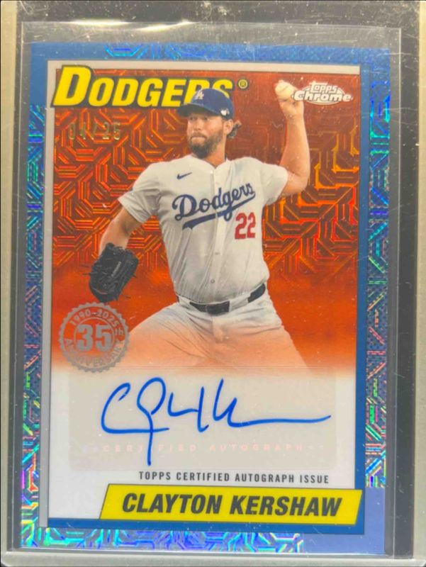 Clayton Kershaw 2025 Topps #90CA-CK 1990 Baseball Chrome Silver Pack Autographs (Series 1) - Orange Refractor /25 RAW