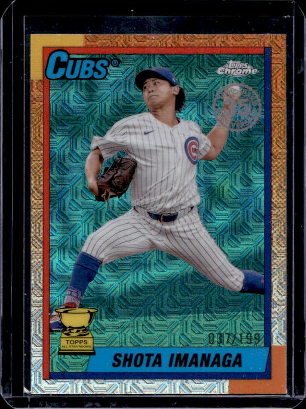 Shota Imanaga 2025 Topps #T90C-43 1990 Baseball Chrome Silver Pack - Aqua Refractor /199 RAW