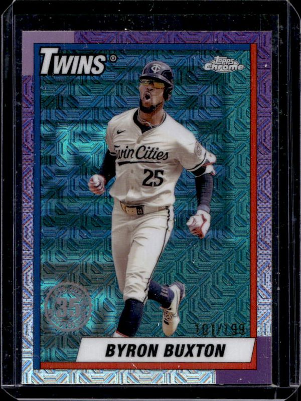 Byron Buxton 2025 Topps #T90C-74 1990 Baseball Chrome Silver Pack - Aqua Refractor /199 RAW