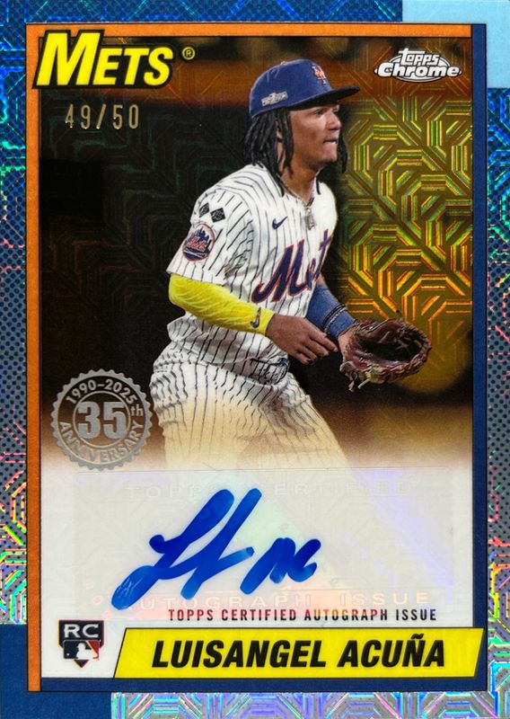 Luisangel Acuna 2025 Topps #90CA2-LAC 1990 Baseball Chrome Silver Pack Autographs (Series 2) - Gold Refractor /50 Rookie RAW