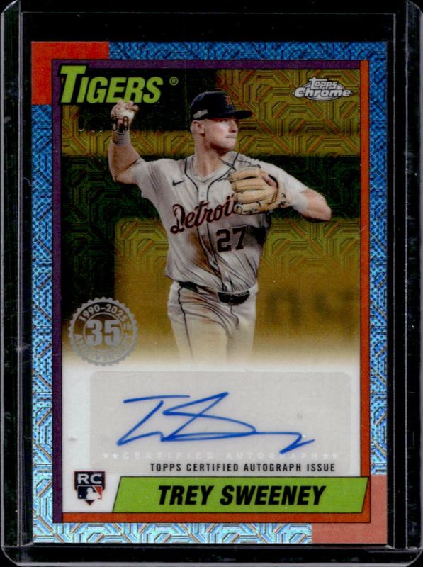 Trey Sweeney 2025 Topps #90CA2-TS 1990 Baseball Chrome Silver Pack Autographs (Series 2) - Gold Refractor /50 Rookie RAW