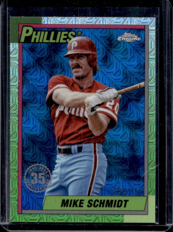 Mike Schmidt 2025 Topps #T90C-100 1990 Baseball Chrome Silver Pack - Blue Refractor /150 RAW