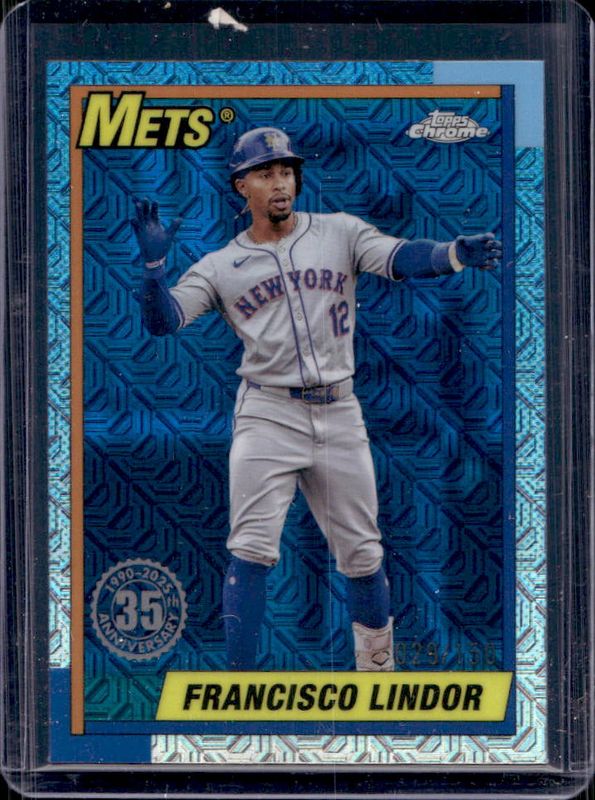 Francisco Lindor 2025 Topps #T90C-11 1990 Baseball Chrome Silver Pack - Blue Refractor /150 RAW