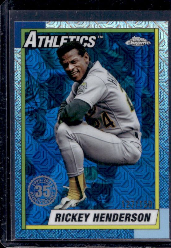 Rickey Henderson 2025 Topps #T90C-40 1990 Baseball Chrome Silver Pack - Blue Refractor /150 RAW