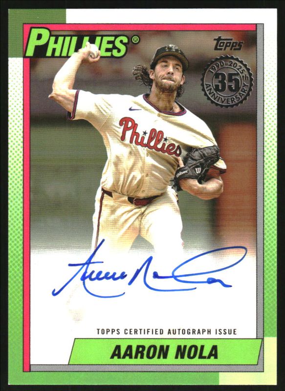 Aaron Nola 2025 Topps #90A-AN 1990 Baseball Autographs (Series 1) - Gold /50 RAW