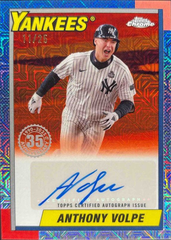 Anthony Volpe 2025 Topps #90CA2-AV 1990 Baseball Chrome Silver Pack Autographs (Series 2) - Orange Refractor /25 RAW