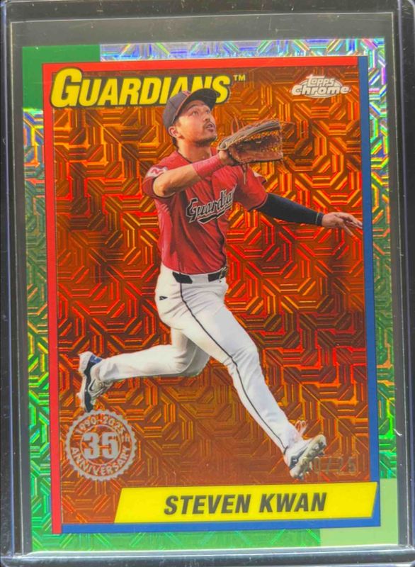Steven Kwan 2025 Topps #T90C-7 1990 Baseball Chrome Silver Pack - Orange Refractor /25 RAW