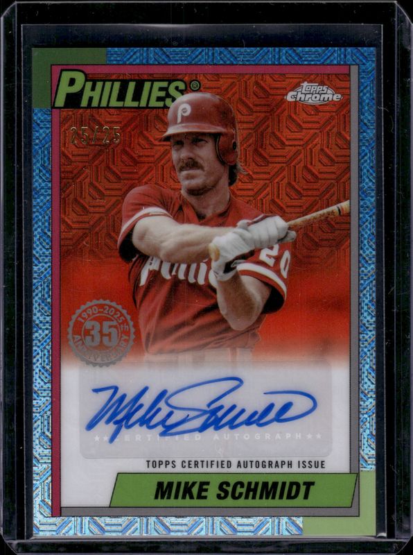 Mike Schmidt 2025 Topps #90CA-MS 1990 Baseball Chrome Silver Pack Autographs (Series 1) - Orange Refractor /25 RAW