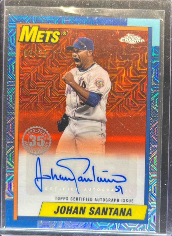 Johan Santana 2025 Topps #90CA-JS 1990 Baseball Chrome Silver Pack Autographs (Series 1) - Orange Refractor /25 RAW