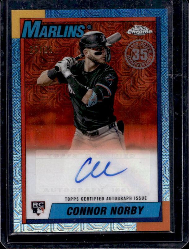 Connor Norby 2025 Topps #90CA-CN 1990 Baseball Chrome Silver Pack Autographs (Series 1) - Orange Refractor /25 Rookie RAW