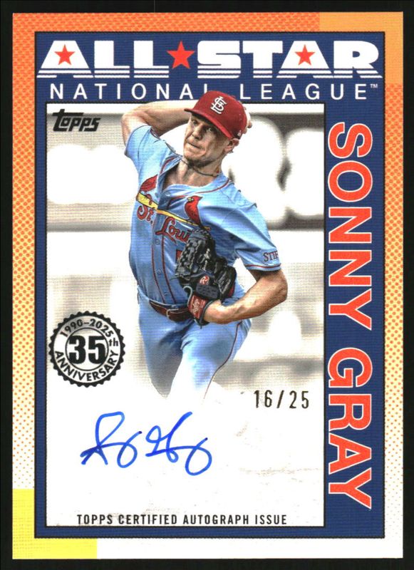 Sonny Gray 2025 Topps #90AS-SGR 1990 Baseball All-Star Autographs (Series 2) - Orange /25 RAW