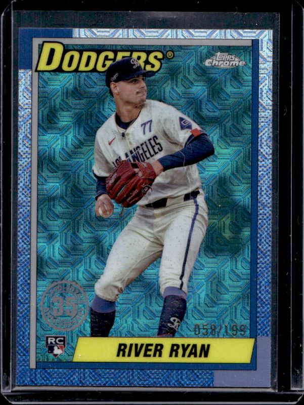 River Ryan 2025 Topps #T90C-36 1990 Baseball Chrome Silver Pack - Aqua Refractor /199 Rookie RAW