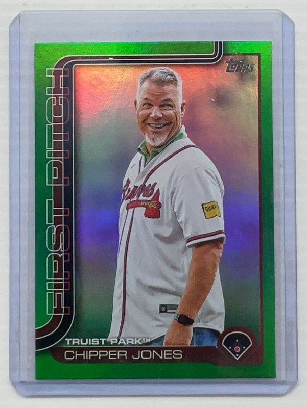 Chipper Jones 2025 Topps #FP-7 First Pitch - Green Foil /99 RAW