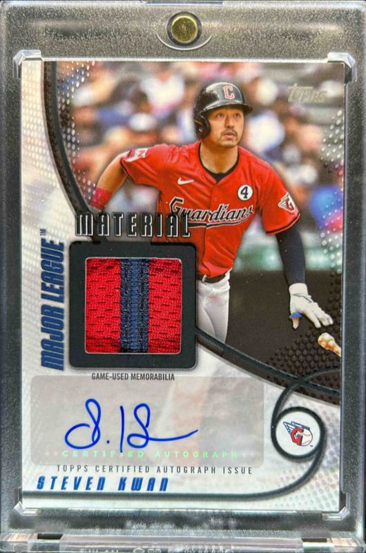 Steven Kwan 2025 Topps #MLMAR-SK Major League Material Autographs - Black /10 RAW