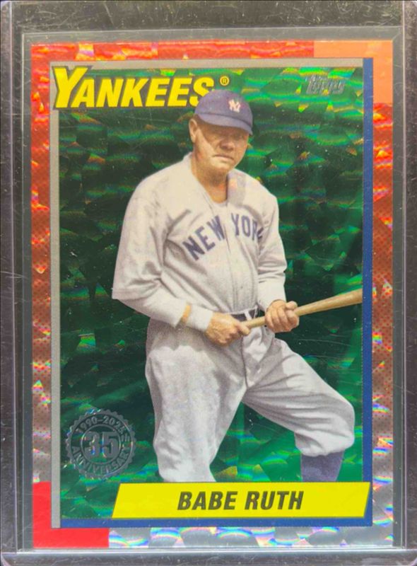 Babe Ruth 2025 Topps #T90-47 1990 Topps Baseball - Green Crackle Foilboard /99 RAW