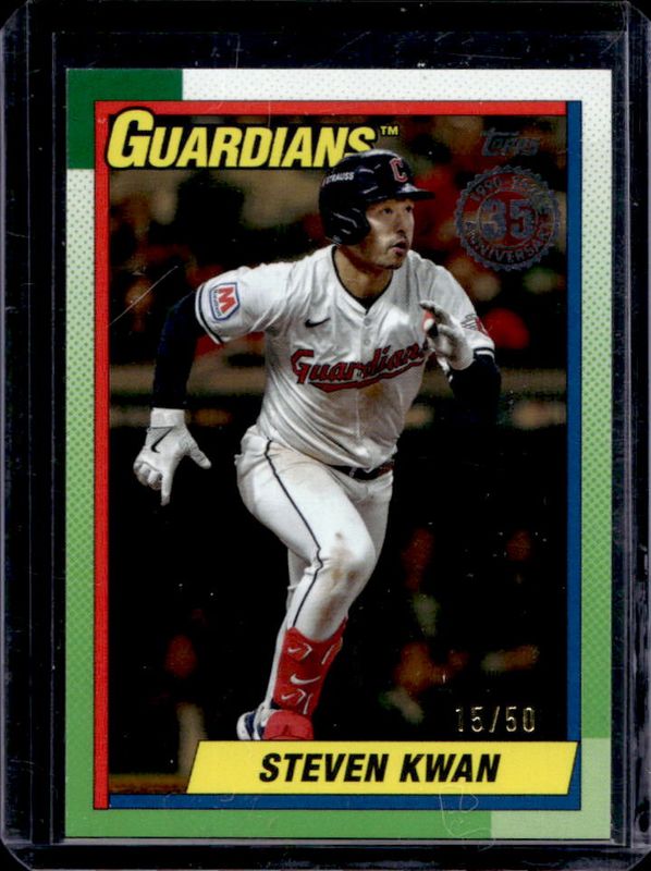 Steven Kwan 2025 Topps #90B2-9 1990 Topps Baseball - Gold /50 RAW