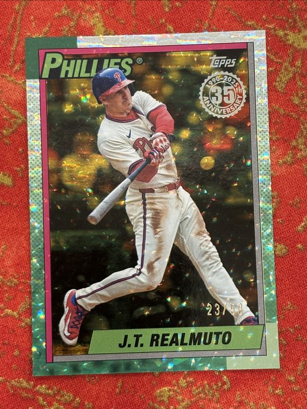 JT Realmuto 2025 Topps #90B2-15 1990 Topps Baseball - Gold Crackle Foilboard /50 RAW
