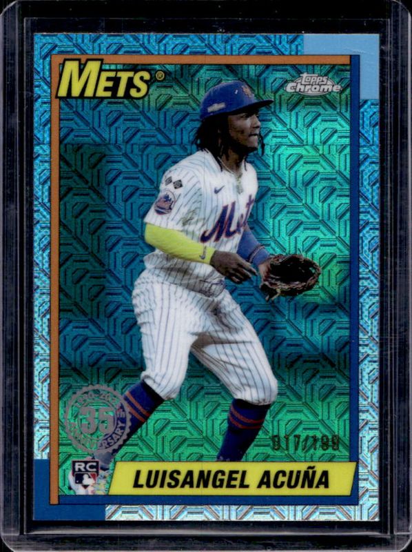 Luisangel Acuna 2025 Topps #T90C-128 1990 Baseball Chrome Silver Pack - Aqua Refractor /199 Rookie RAW