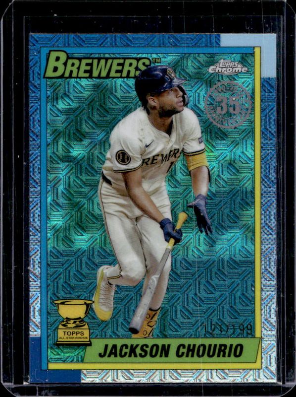 Jackson Chourio 2025 Topps #T90C-41 1990 Baseball Chrome Silver Pack - Aqua Refractor /199 RAW
