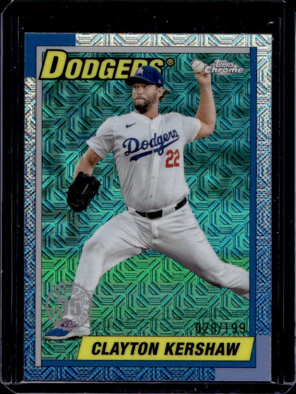 Clayton Kershaw 2025 Topps #T90C-13 1990 Baseball Chrome Silver Pack - Aqua Refractor /199 RAW